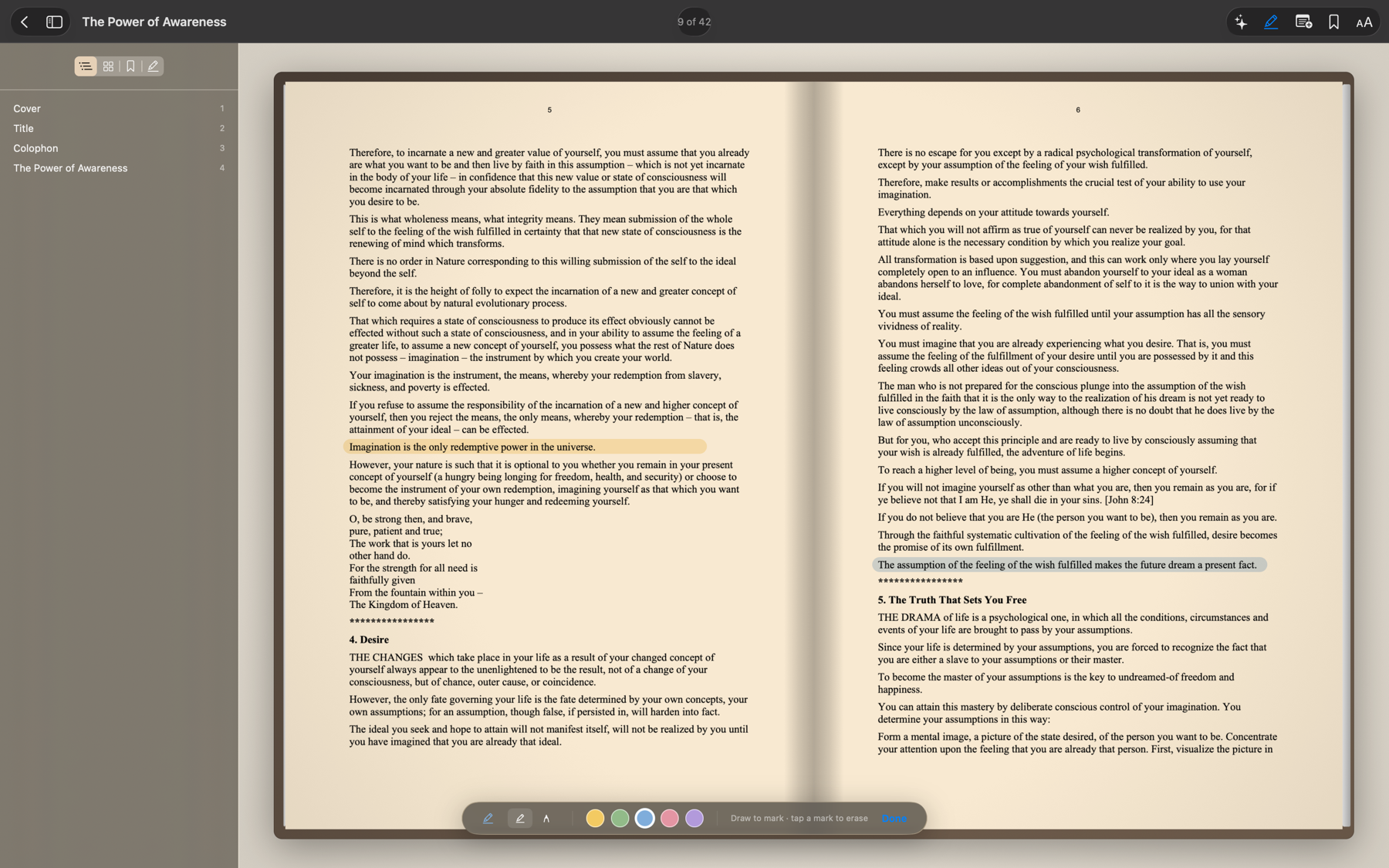 Highlighting text with the marker bar open